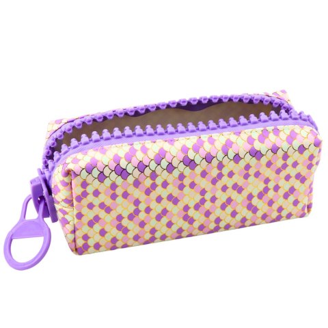 Piórnik Szkolny Organizer Wzór Łusek Syrenich Duży Suwak Fioletowy 21x8cm