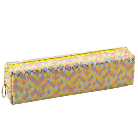 Piórnik Szkolny Organizer Wzór Łusek Syrenich Kolorowy Żółty 21x6cm