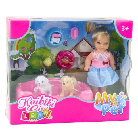 Zestaw Mini Laleczka Z Dwoma Pieskami Legowisko Miski Z Karmą