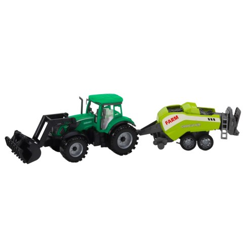 Zestaw Traktor Z Ładowaczem i Prasą Rolniczą Zielony