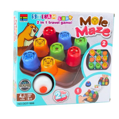 Gra Zręcznościowa 2w1 Mole Maze Szybkie Kubeczki Kółko i Krzyżyk