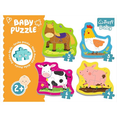 Puzzle - Baby Classic - Zwierzęta na wsi - Konik Kurka Świnka Krówka - Trefl 36070