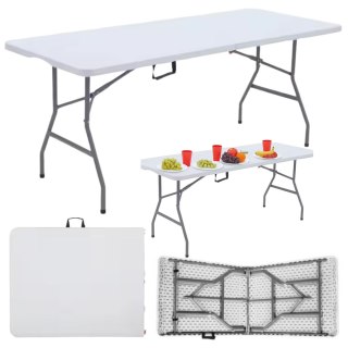 Stół Składany Z Blokadą Cateringowy Bankietowy Stolik Biały 180 x 74 cm