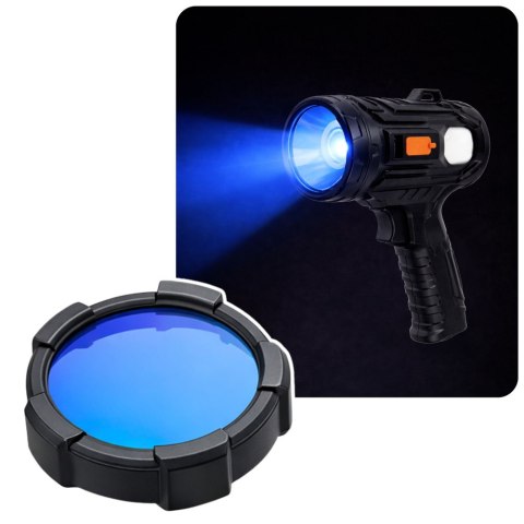 Latarka LED Szperacz Solarna 6 Trybów Powerbank Wymienne Filtry 19 cm