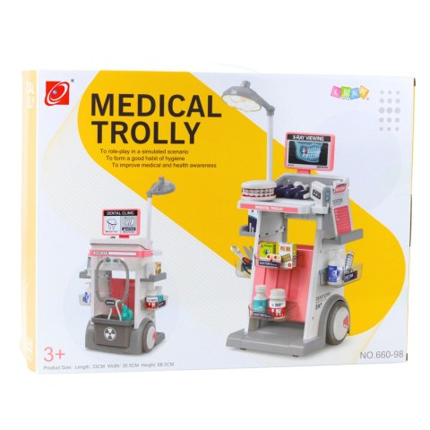 Zestaw Doktor Dentysta Wózek Medyczny Światła Różowy 26 el.