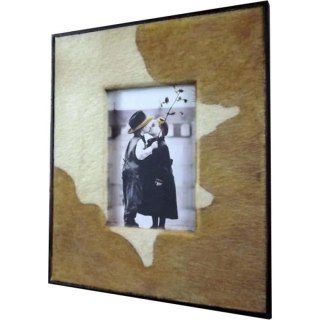 Ramka na zdjęcie zdobiona skórą biało-brązowa 30x25 cm