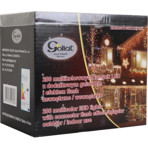 Lampki choinkowe 200 led sznur multikolor z gniazdem i flash