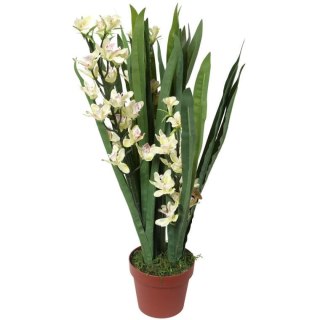 Realistyczny Sztuczny Storczyk w Plastikowej Doniczce, Biały, 75 cm
