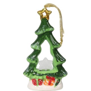 Ceramiczna Choinka Świąteczna z Podświetlaną Śnieżynką LED 15 cm
