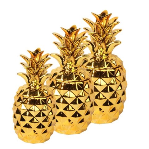 Ceramiczna mała szkatułka ananas w kolorze złotym