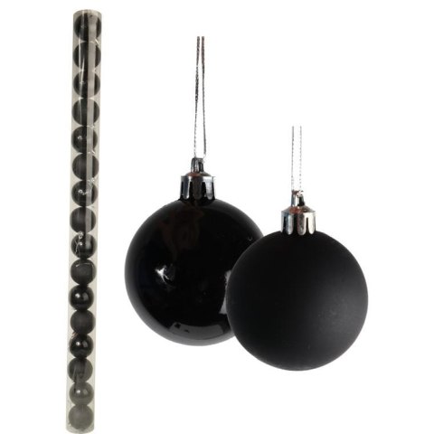 Komplet 16 Czarnych Bombek Plastikowych - Mix Mat i Połysk - w Tubie, 6 cm