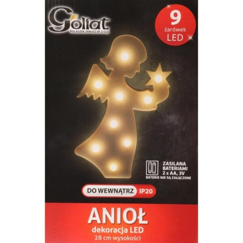 Biały Anioł LED 9l z Dekoracją Świetlną na Baterie 2xAA, 28 cm