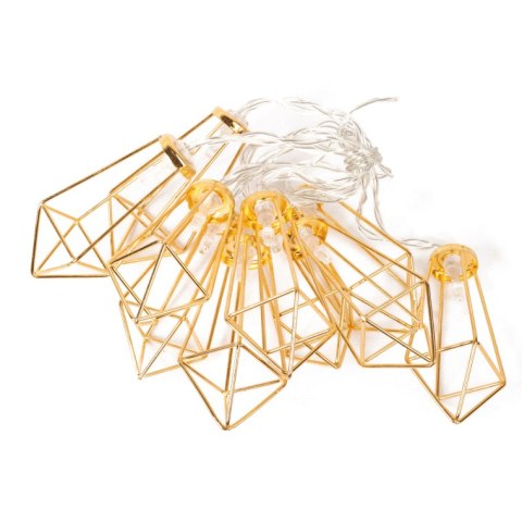 LAMPKI CHOINKOWE 10 LED METALOWE DIAMENTY ZŁOTE ZASILANIE BATERIA