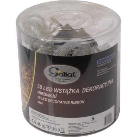 Niebieska Wstążka Dekoracyjna z 50 Diodami LED do Użycia Wewnętrznego, 3m