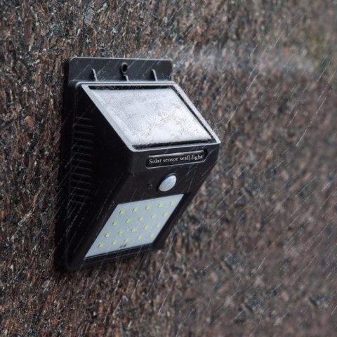 Lampa Solarna LED z Czujnikiem Ruchu i Zmierzchu, Zasilana Energia Słoneczną, Montażowy Panel Światła Zewnętrznego Białego Zimne
