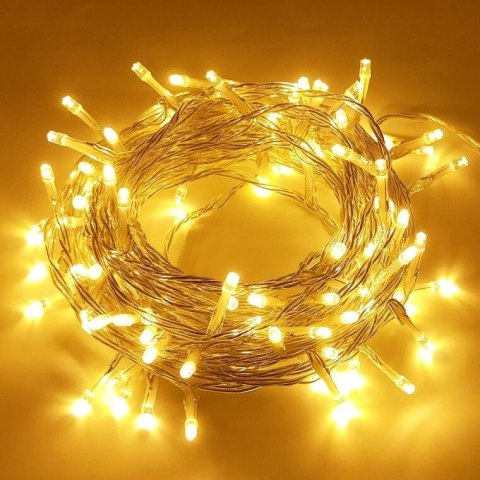 Lampki choinkowe zewnętrzne 100 LED, biały ciepły, z kontrolerem 8 funkcji i miedzianymi przewodami, zasilanie sieciowe
