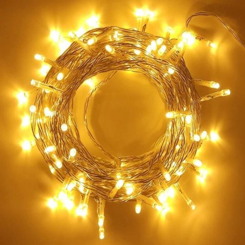 Lampki choinkowe zewnętrzne 100 LED, biały ciepły, z kontrolerem 8 funkcji i miedzianymi przewodami, zasilanie sieciowe