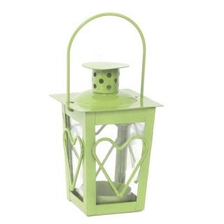 Zielona Metalowo-Szklana Latarnia na Świeczki Tealight z Serduszkiem
