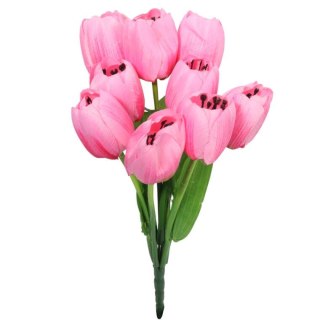 BUKIET 9 JASNO RÓŻOWYCH SZTUCZNYCH TULIPANÓW WYSOKIEJ JAKOŚCI, 38 CM