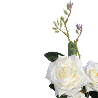 Biała Sztuczna Róża - Gałąź z 3 Kwiatami - Dekoracja Wysokiej Jakości o Wysokości 82 cm