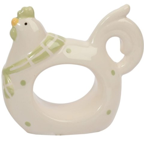 Biały Ceramiczny Serwetnik Wielkanocny w Kształcie Kury z Zielonymi Kropkami 8,5 cm