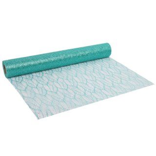ORGANZA TURKUSOWA Z NADRUKIEM BROKATOWYM 0,50 x 10 m