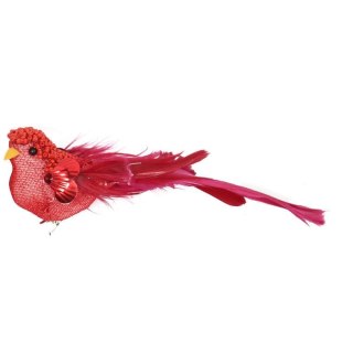 PTASZEK NA KLAMERCE W KOLORZE CZERWONO RÓŻOWYM - FIGURKA O DŁUGOŚCI 17CM