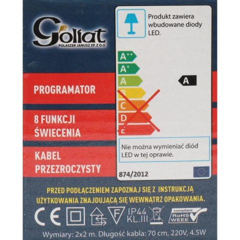 Siatka Dekoracyjna z Lampkami LED Multikolor 2x2m, Przeznaczona do Użycia na Zewnątrz i Wewnątrz, 220V