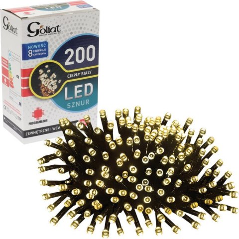 Lampki choinkowe 200 led z 8 funkcyjnym programatorem kolor ciepły biały zewnętrzne