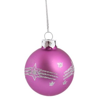 Komplet 5 Eleganckich Fioletowych Bombek Szklanych z Brokatowym Dekorem, 6 cm