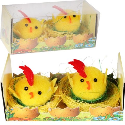 Zestaw Figurki Dekoracyjne Żółte Koguciki w Gniazdach 2 Sztuki, 6 cm