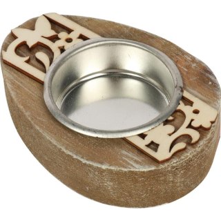 Drewniany świecznik na tealight w kształcie jajka Wielkanocnego, brązowy, 8 cm