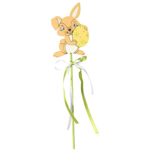 ZIELONY ZAJĄC WIELKANOCNY NA PIKU Z DREWNA, WYSOKOŚĆ 26 CM