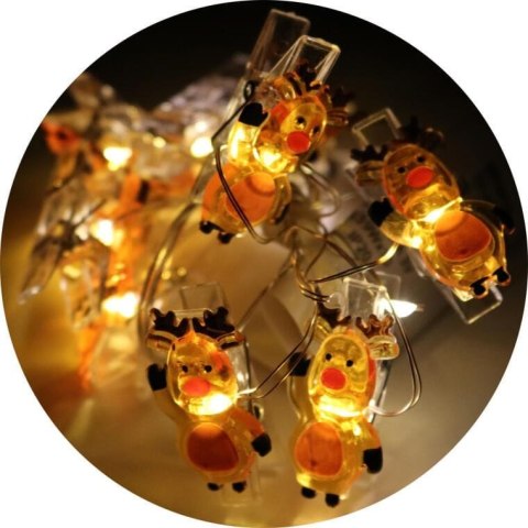 Lampki Świąteczne Reniferki LED na Klamerkach 10 Sztuk, Brązowe, Zasilanie Bateryjne, Długość 130 cm