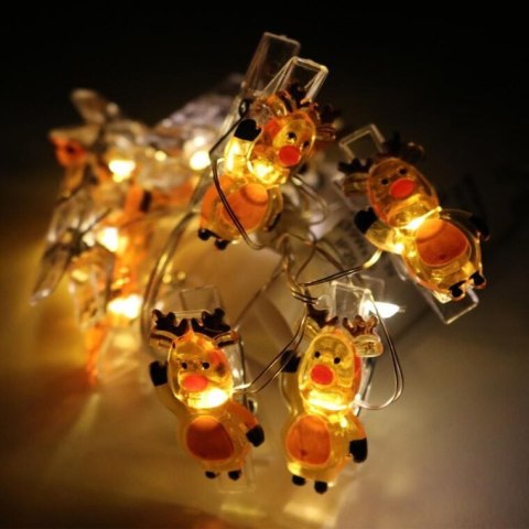 Lampki Świąteczne Reniferki LED na Klamerkach 10 Sztuk, Brązowe, Zasilanie Bateryjne, Długość 130 cm