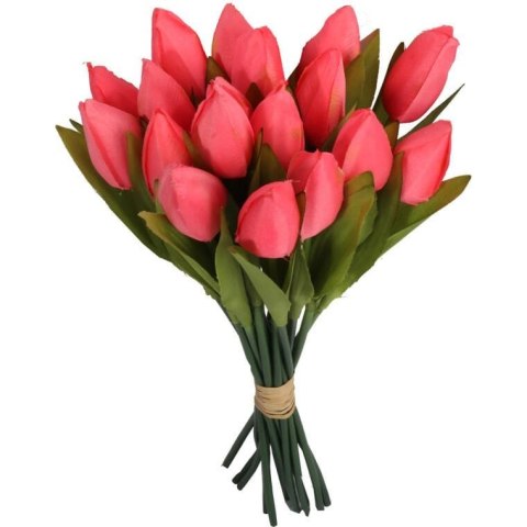 Bukiet 18 Sztucznych Tulipanów w Kolorze Różowym o Wysokości 33cm