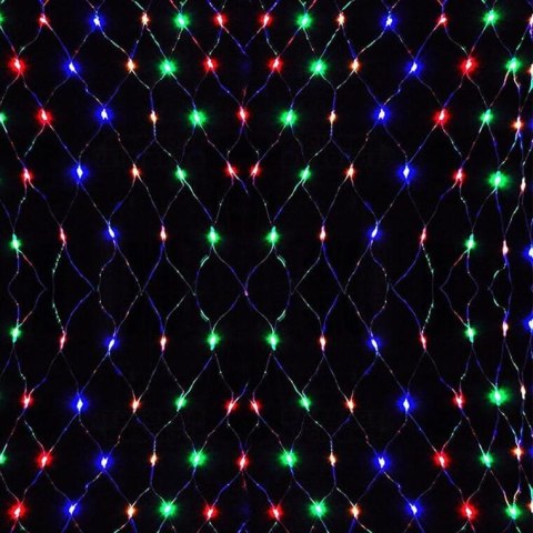 Siatka Świetlna LED Multikolor 1,5x1,5m z Przezroczystym Przewodem, Wodoodporna IP44 do Dekoracji Wnętrz i Zewnętrznych