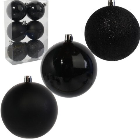 Zestaw 6 Czarnych Bombek Plastikowych 6cm w Przezroczystym Pudełku