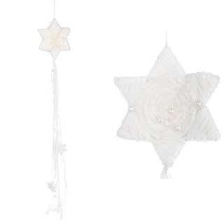 BIAŁA ZAWIESZKA DEKORACYJNA GWIAZDA Z WŁÓCZKI 70 CM