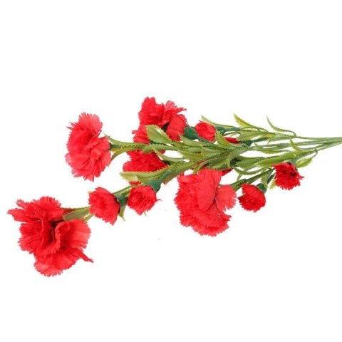Goździki Sztuczne na Gałązce, 15 Szczegółowych Kwiatów, Kolor Czerwony, Wysokość 86 cm