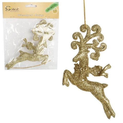 ZAWIESZKA DEKORACYJNA RENIFER BROKATOWY 18 CM ZŁOTY