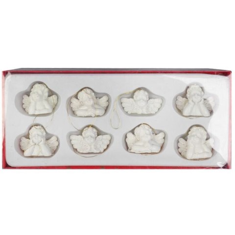Zawieszki na choinkę Białe Aniołki - 8 sztuk, Polirezyna, 3.5x5 cm, Przeznaczone do Dekoracji Świątecznej