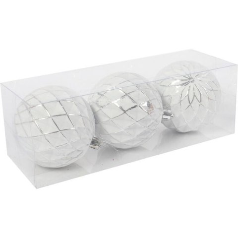 Zestaw 3 bombek plastikowych z dekorem 8 cm białe