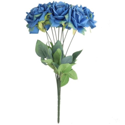 BUKIET 9 ROZWINIĘTYCH RÓŻ 48 CM KOLOR NIEBIESKI