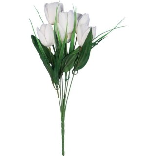 Bukiet 6 TULIPANÓW z trawką 34 cm BIAŁY