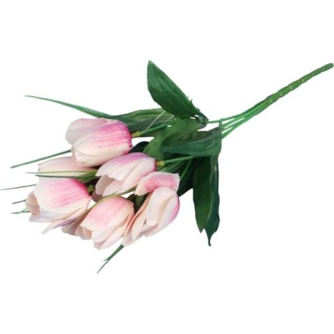 Bukiet 6 TULIPANÓW z trawką 34 cm JASNO RÓŻOWY