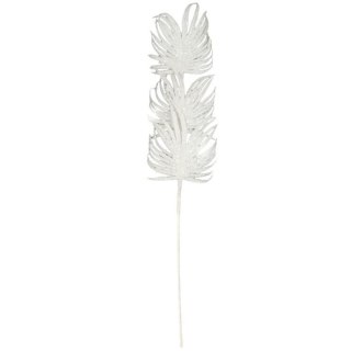 GAŁĄZKA BROKATOWA - 3 LIŚCIE PALMY 66 CM BIAŁA