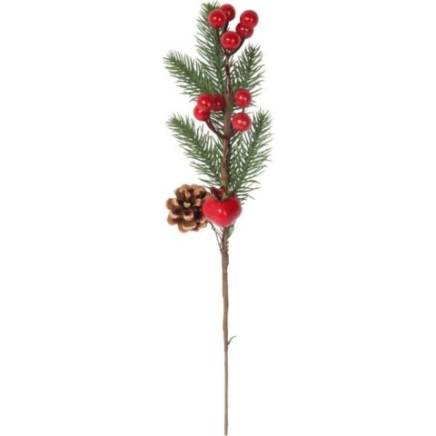 GAŁĄZKA ŚWIERKOWA z JARZĘBINĄ OŚNIEŻONA 34 CM czerwona