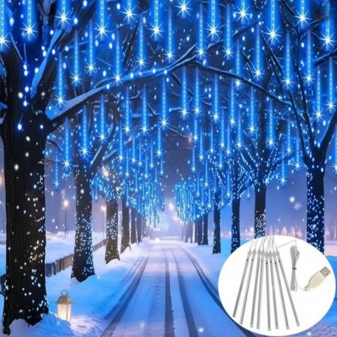 DESZCZ METEORÓW SOPLE LED LAMPKI SPADAJĄCY ŚNIEG 45CM NIEBIESKIE USB