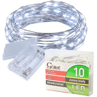 Energooszczędne Lampki Choinkowe-Łezki na Białym Druciku z 10 LED, Zimny Biały Kolor, Zasilane na Baterie AA